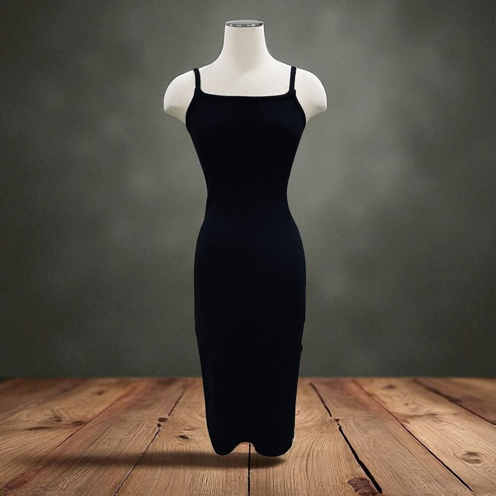 Line And Dot Black Sweater Midi Dress XS Sleeveless Knit Ribbed Backless NWT Y2K